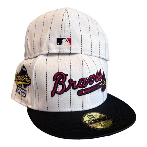 New Era Atlanta Braves Retro Pinstripe 59FIFTY Fitted Hat Cap White - Picture 2 of 7